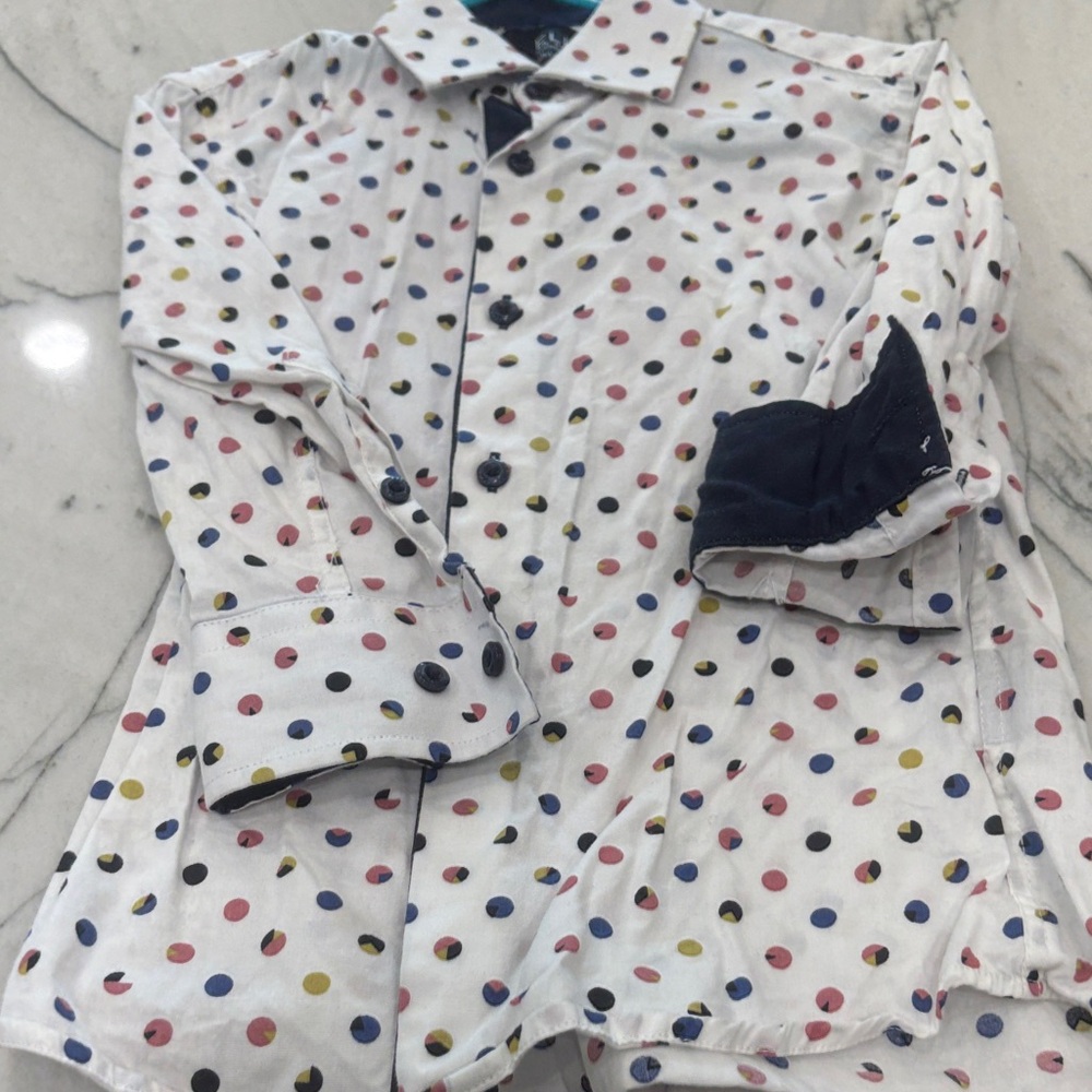 Kids Polka Dot Button Down Shirt - White with Multicolor Dots